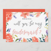 Wil je mijn bruidsmeisje script Bright Florals zij Kaart (Voorkant / Achterkant)