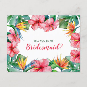 Wil je mijn bruidsmeisje Tropical Hawaiian Floral Kaart