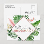 Wil je mijn bruidsmeisje tropische palm Waterverf Aankondigingskaart (Voorkant / Achterkant)