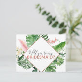 Wil je mijn bruidsmeisje tropische palm Waterverf Aankondigingskaart (Staand voorkant)
