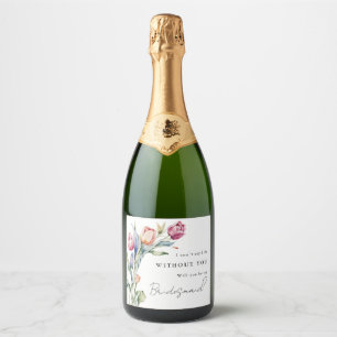 Wil je mijn bruidsmeisje tulpen zijn? sparkling wijnetiket