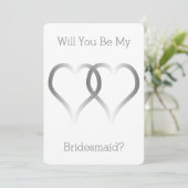 Wil je mijn bruidsmeisje uitnodiging zilveren hart (Staand voorkant)