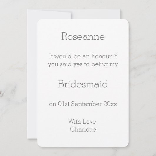 Wil je mijn bruidsmeisje uitnodiging zilveren hart (Achterkant)