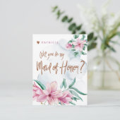 Wil je mijn bruidsmeisje van eer roze munt bruidsm kaart (Staand voorkant)