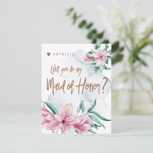 Wil je mijn bruidsmeisje van eer roze munt bruidsm kaart (Staand voorkant)