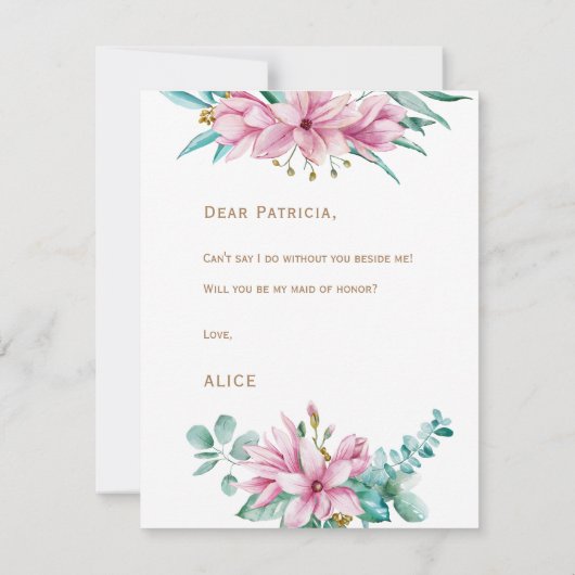 Wil je mijn bruidsmeisje van eer roze munt bruidsm kaart (Achterkant)