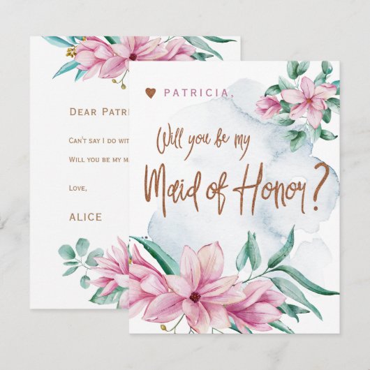 Wil je mijn bruidsmeisje van eer roze munt bruidsm kaart (Voorkant / Achterkant)