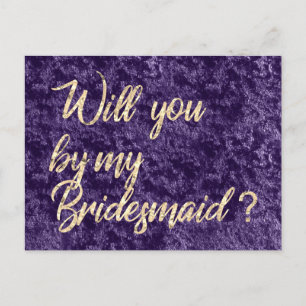 Wil je mijn bruidsmeisje Violet Velvet Gold Faux z Uitnodiging Briefkaart