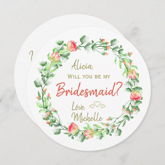 Wil je mijn bruidsmeisje voorstel bloemenkrans zij kaart (Voorkant / Achterkant)