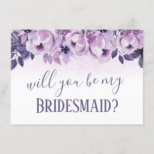 Wil je mijn bruidsmeisje Waterverf Paarse Bloemen Kaart