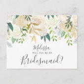 Wil je mijn bruidsmeisje witte bloemen zijn? uitnodiging briefkaart (Voorkant)