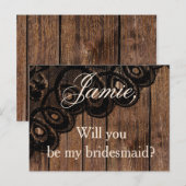 Wil je mijn bruidsmeisje Wood en Faux Lace zijn? Uitnodiging Briefkaart (Voorkant / Achterkant)