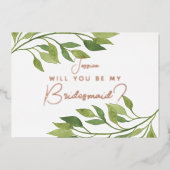 Wil je mijn bruidsmeisje zijn ansichtkaart groen b folie uitnodiging (Voorkant)
