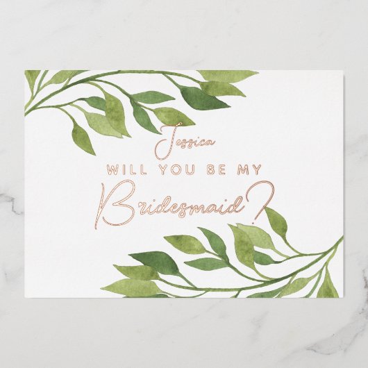 Wil je mijn bruidsmeisje zijn ansichtkaart groen b folie uitnodiging (Voorkant)