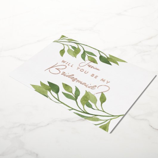 Wil je mijn bruidsmeisje zijn ansichtkaart groen b folie uitnodiging (Gedraaid)