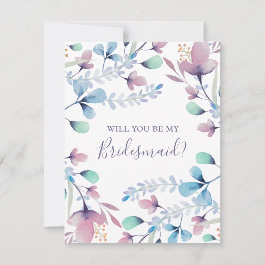 Wil je mijn bruidsmeisje zijn. Blauwe en paarse bl Kaart (Voorkant)