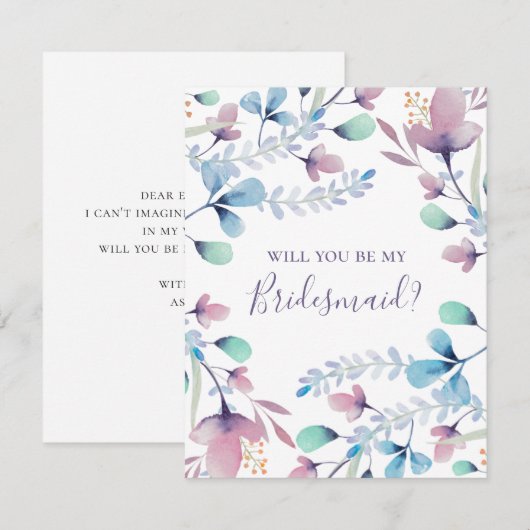 Wil je mijn bruidsmeisje zijn. Blauwe en paarse bl Kaart (Voorkant / Achterkant)