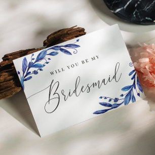 Wil je mijn bruidsmeisje zijn. Blauwe marine bloem Uitnodiging Briefkaart