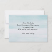 Wil je mijn bruidsmeisje zijn. Blauwe waterverf en Kaart (Achterkant)