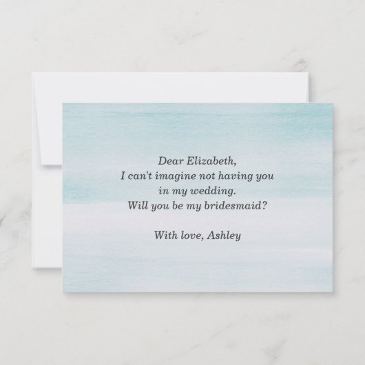 Wil je mijn bruidsmeisje zijn. Blauwe waterverf en Kaart (Achterkant)