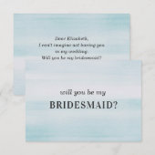Wil je mijn bruidsmeisje zijn. Blauwe waterverf en Kaart (Voorkant / Achterkant)