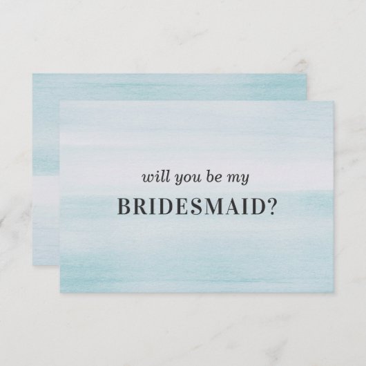 Wil je mijn bruidsmeisje zijn. Blauwe waterverf en Kaart (Voorkant / Achterkant)