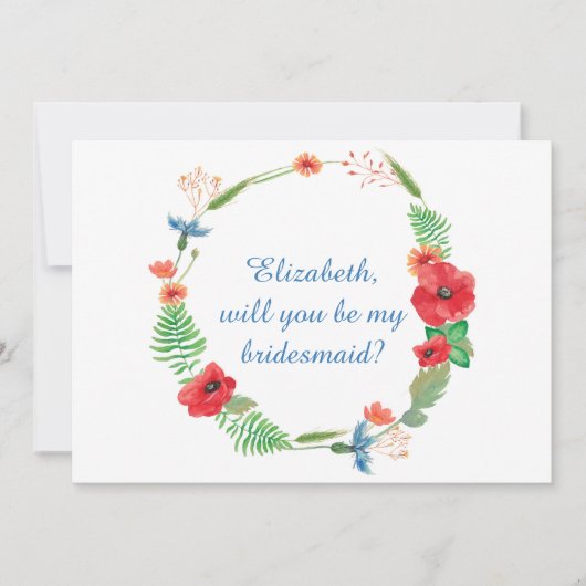 "Wil je mijn bruidsmeisje zijn" bloemen uitnodigin Kaart (Voorkant)