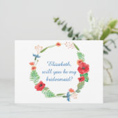 "Wil je mijn bruidsmeisje zijn" bloemen uitnodigin Kaart (Staand voorkant)
