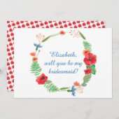 "Wil je mijn bruidsmeisje zijn" bloemen uitnodigin Kaart (Voorkant / Achterkant)