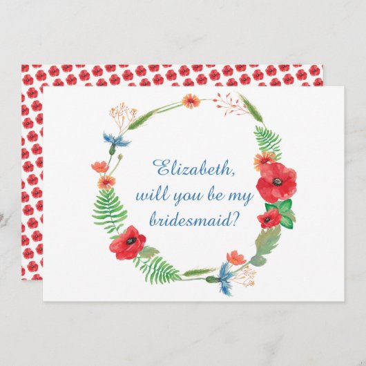 "Wil je mijn bruidsmeisje zijn" bloemen uitnodigin Kaart (Voorkant / Achterkant)