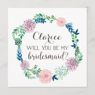 Wil je mijn bruidsmeisje zijn, bloemen, waterverf? kaart
