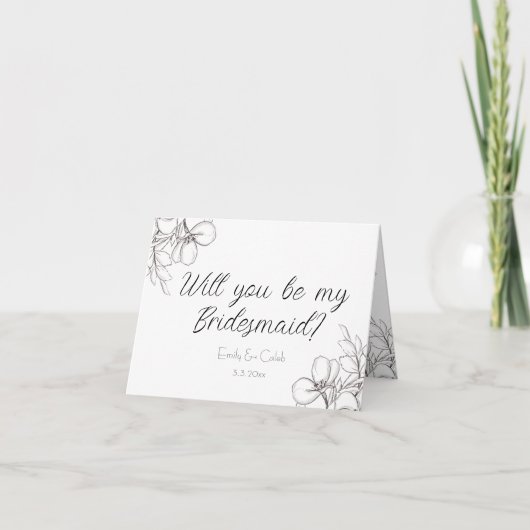 Wil je mijn bruidsmeisje zijn? Bloemrijke lijnkuns Kaart (Voorkant)