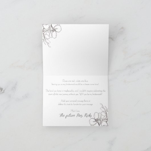 Wil je mijn bruidsmeisje zijn? Bloemrijke lijnkuns Kaart (Binnen)