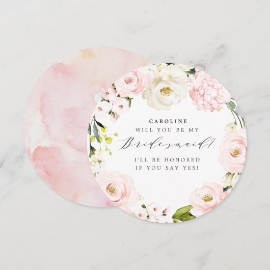 Wil je mijn bruidsmeisje zijn? Blush Floral Kaart (Voorkant / Achterkant)