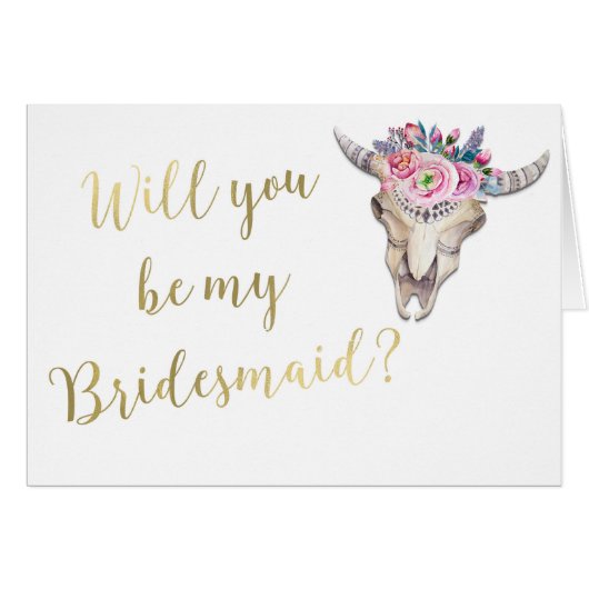 Wil je mijn bruidsmeisje zijn Boho koeien schedel (Voorkant Horizontaal)