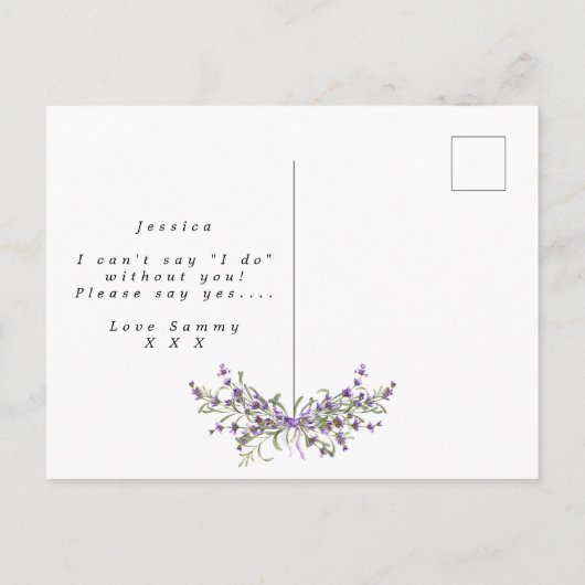 Wil je mijn bruidsmeisje zijn Boho Lavender Floral Aankondigingskaart (Achterkant)