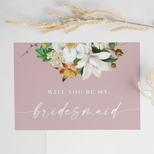 Wil je mijn bruidsmeisje zijn.  camellia roze briefkaart