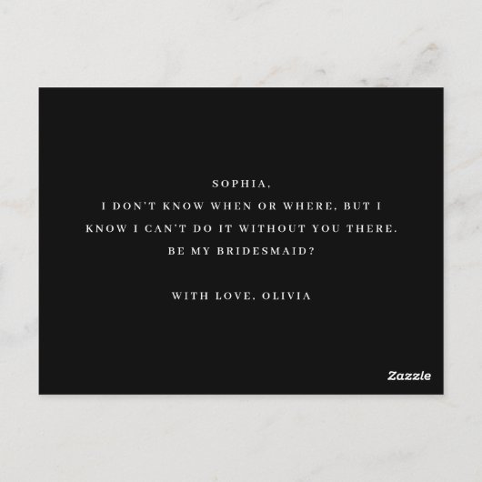 Wil je mijn bruidsmeisje zijn.  camellia zwart briefkaart (Achterkant)