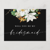 Wil je mijn bruidsmeisje zijn.  camellia zwart briefkaart (Voorkant)