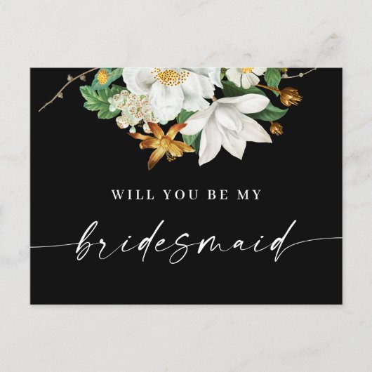 Wil je mijn bruidsmeisje zijn.  camellia zwart briefkaart (Voorkant)