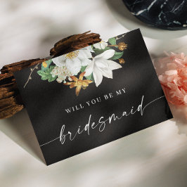 Wil je mijn bruidsmeisje zijn. camellia zwart briefkaart