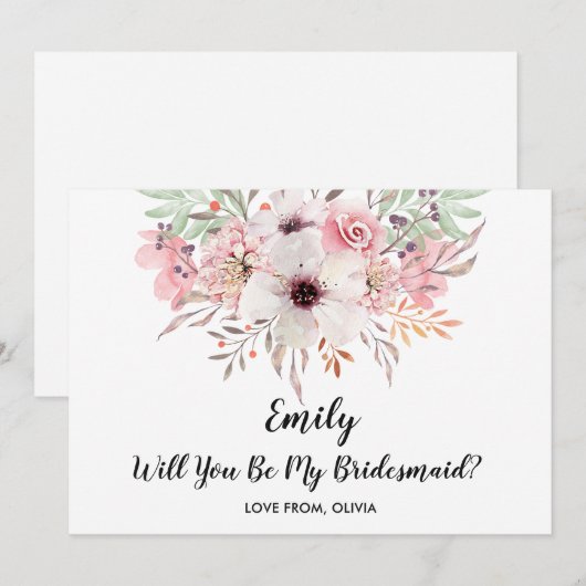 Wil je mijn bruidsmeisje zijn? Chic Floral Kaart (Voorkant / Achterkant)