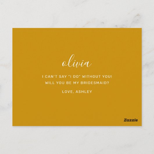 Wil je mijn bruidsmeisje zijn | Deep Mustard Yello Briefkaart (Achterkant)