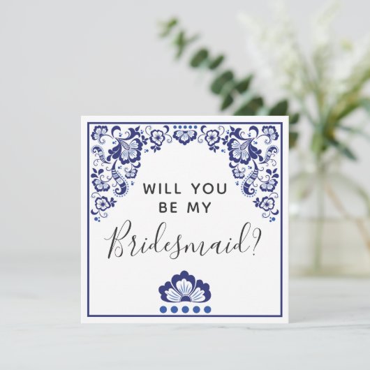 Wil je mijn bruidsmeisje zijn? Delfts Blauw Delfts Kaart (Staand voorkant)