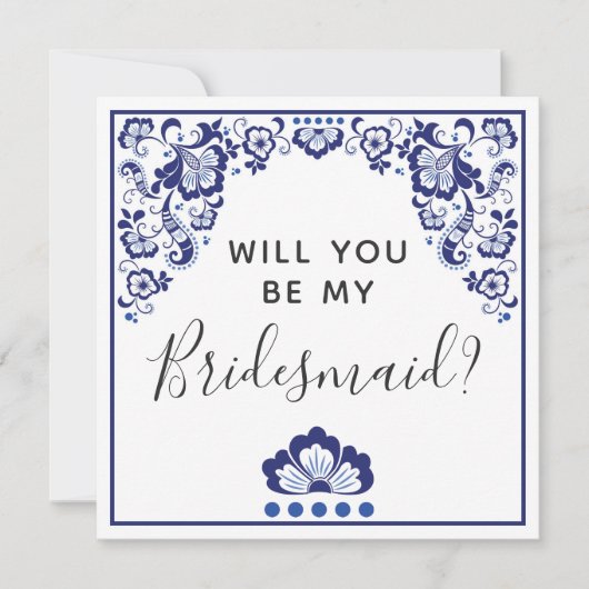 Wil je mijn bruidsmeisje zijn? Delfts Blauw Delfts Kaart (Voorkant)