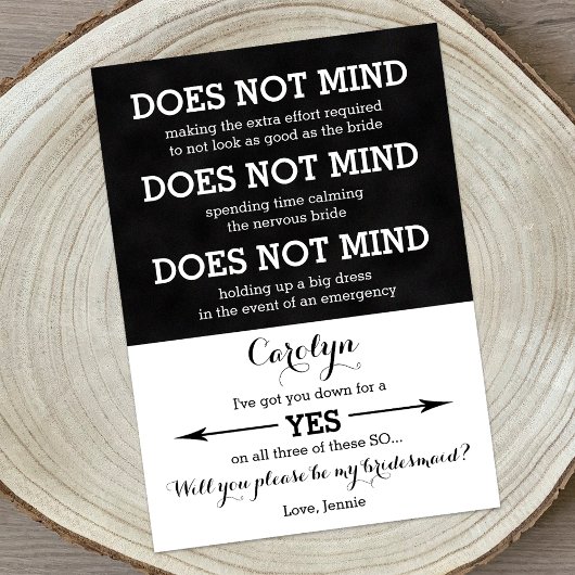 Wil je mijn bruidsmeisje zijn die het niet erg vin kaart