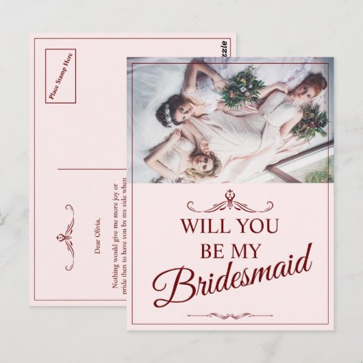 Wil je mijn bruidsmeisje zijn? Drie liegen bruidsm Briefkaart (Voorkant / Achterkant)