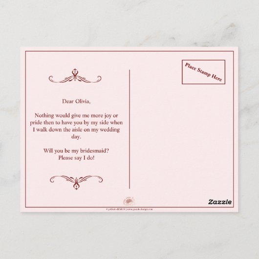 Wil je mijn bruidsmeisje zijn? Drie liegen bruidsm Briefkaart (Achterkant)