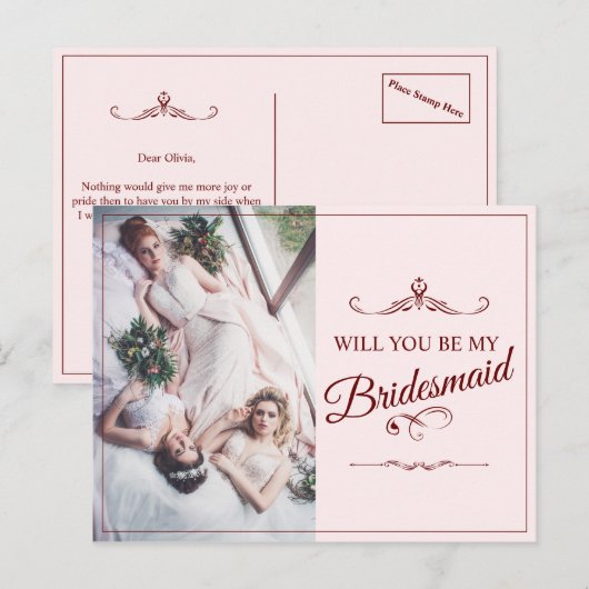 Wil je mijn bruidsmeisje zijn? Drie liegen bruidsm Feestdagenkaart (Voorkant / Achterkant)