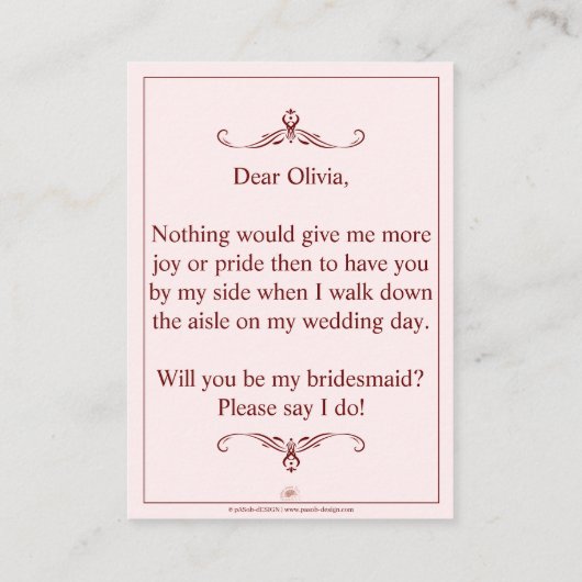 Wil je mijn bruidsmeisje zijn? Drie liegen bruidsm Informatiekaartje (Achterkant)